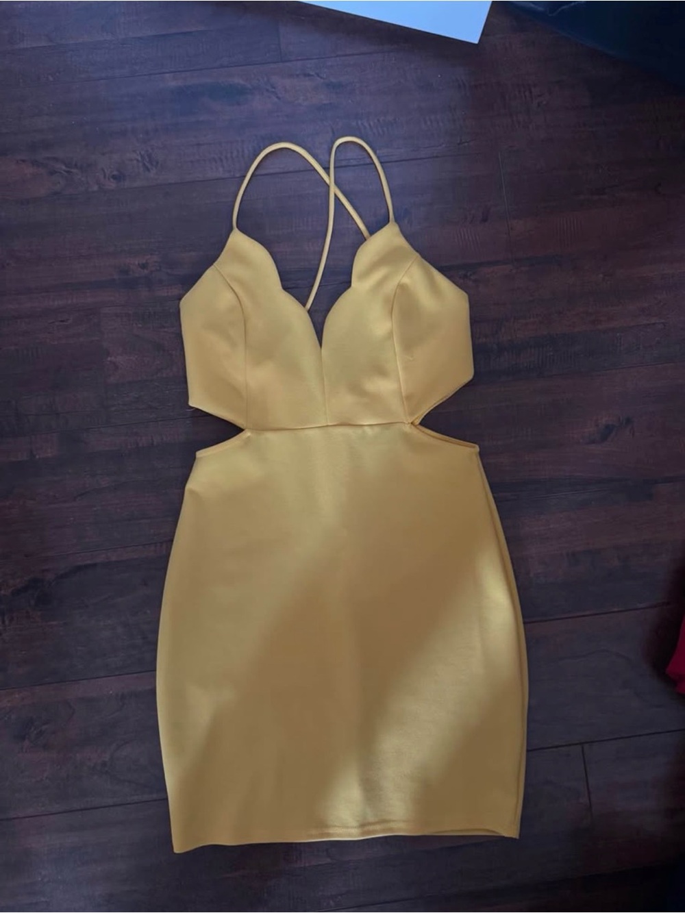 Blue Blush Mustard Yellow Cutout Bodycon Mini Dress